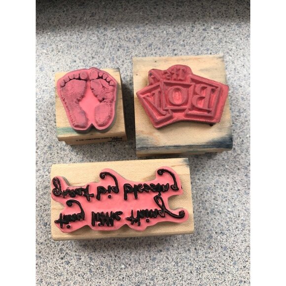 Hampton Art Bella Geste Great Big Blessing Its A Boy Rubber Stamp Set Of 3 BG232 - Picture 2 of 4